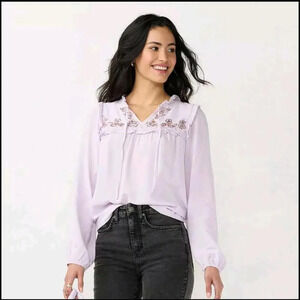NWT Plus Size LC Lauren Conrad Ruffle-Yoke Blouse Bella Lavender Size 1X